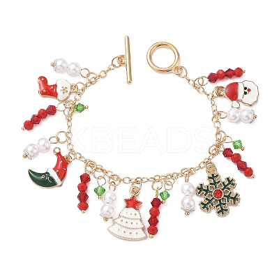 Christmas Alloy Enamel Charm Bracelets LS-BJEW-H634-01A-KCG-1