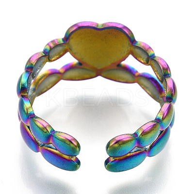 304 Stainless Steel Heart Cuff Rings RJEW-N038-117M-1