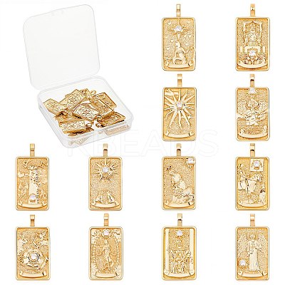 12Pcs 12 Style Brass Micro Pave Clear Cubic Zirconia Pendants KK-SC0003-01-1