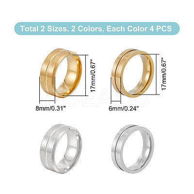 16Pcs 4 Styles 201 Stainless Steel Grooved Line Finger Ring for Women RJEW-UN0002-48-1