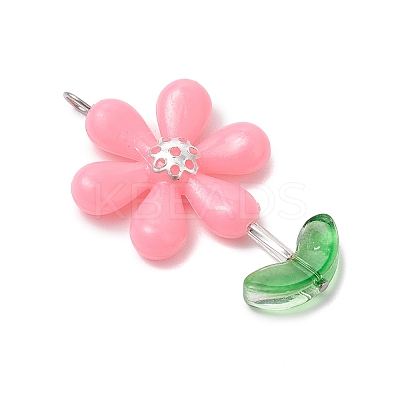 Opaque Acrylic Flower Beads with Iron Bead Caps and 304 Stainless Steel Flat Head Pins and Spray Painted Transparent Glass Beads Pendants PALLOY-JF03617-02-1