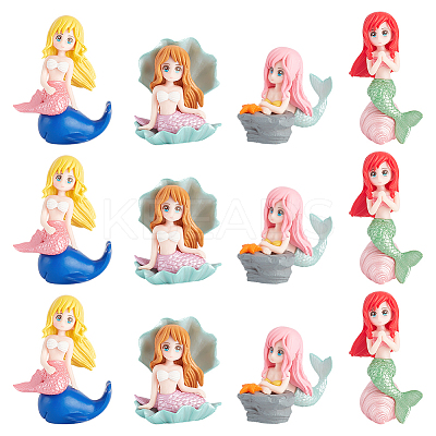 12Pcs 4 Styles Mermaid Resin Display Decorations DJEW-GA0001-45-1