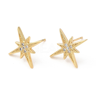 Rack Plating Brass Star Stud Earrings with Cubic Zirconia EJEW-D061-44G-1