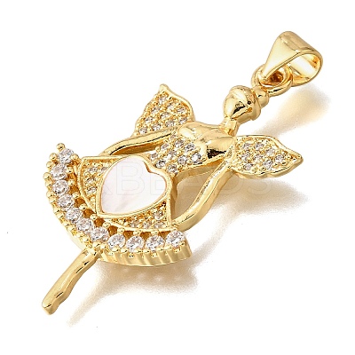 Brass Micro Pave Cubic Zirconia Shell Pendants KK-D328-08G-1