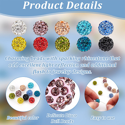 100Pcs 10 Colors Polymer Clay Pave Rhinestone Beads RB-OC0001-07-1