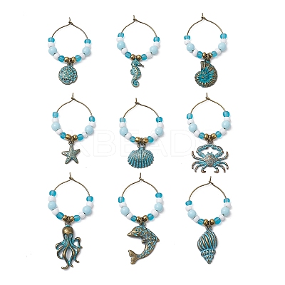 Sea Animal Alloy Wine Glass Charms AJEW-JO00259-1