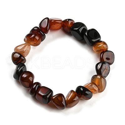 Dyed & Heated Natural Agate Nugget Beaded Stretch Bracelets BJEW-H238-01E-1
