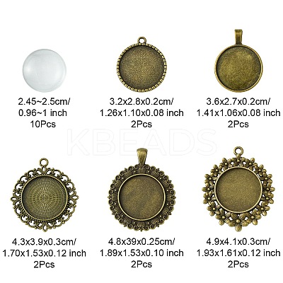 DIY Blank Round Glass & Tibetan Style Alloy Pendant Making Kits DIY-FS0006-10-1