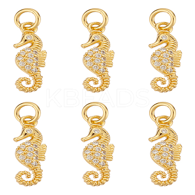 6Pcs Brass Micro Pave Cubic Zirconia Pendants KK-LP0001-41-1