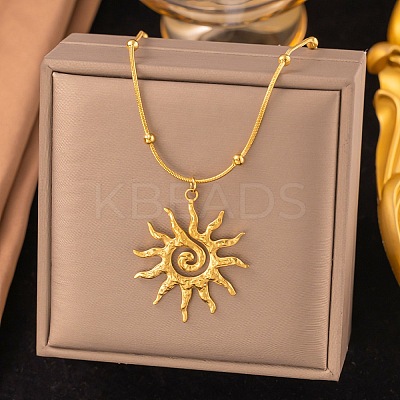 304 Stainless Steel Sun Pendant Snake Ball Chain Necklaces for Women LS-NJEW-G179-02G-1