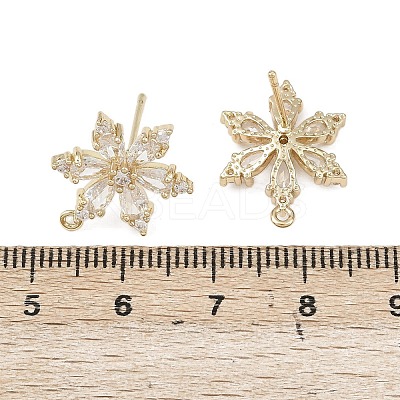 Flower Brass Micro Pave Clear Cubic Zirconia Stud Earring Findings KK-F921-09G-1