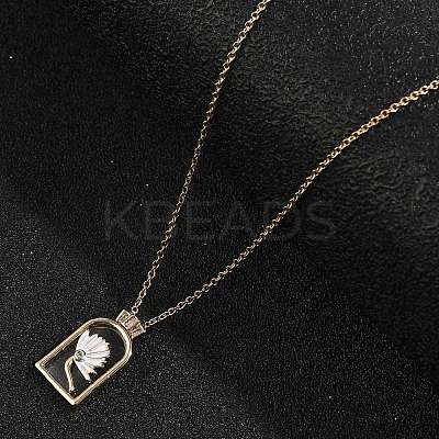 Arch with Flower Brass Enamel Pendant Necklaces LS-NJEW-H051-06G-1