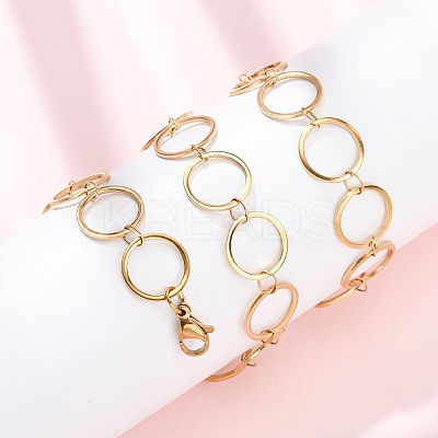 304 Stainless Steel 12MM Ring Link Chain Necklaces NJEW-P343-01C-G-1
