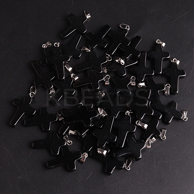 Natural Black Stone Pendants LS-G-PW0006-02P-09-1