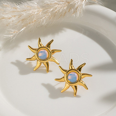 304 Stainless Steel Natural Gemstone Stud Earrings for Women VU7924-1