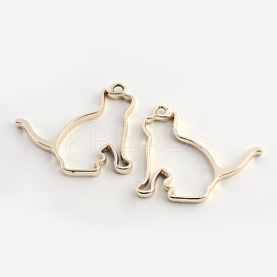 Rack Plating Alloy Kitten Open Back Bezel Pendants X-PALLOY-S047-42E-FF-1