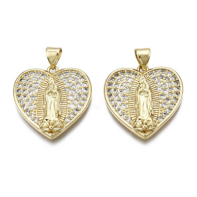 Brass Micro Pave Clear Cubic Zirconia Pendants KK-Q769-028-NF-1