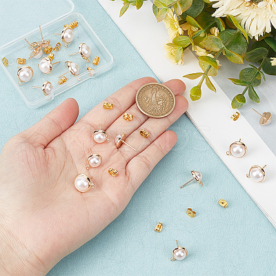 16Pcs 2 Size Brass Stud Earring Findings KK-AR0002-64-1