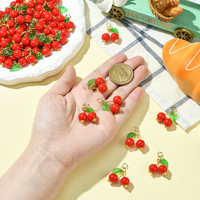 50Pcs Acrylic Cherry Pendants PALLOY-CJ00164-1