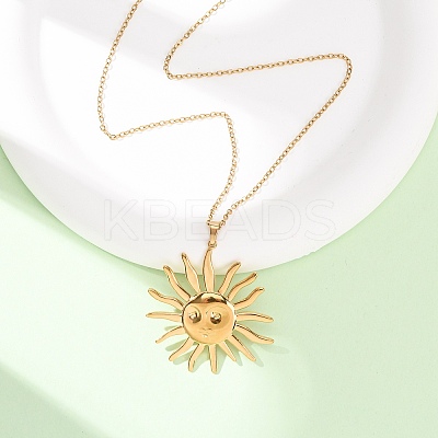 304 Stainless Steel Sun Pendant Cable Chain Necklaces for Men Women NJEW-K308-04C-G-1