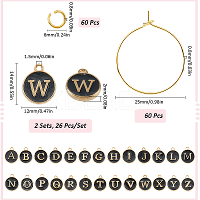 DIY Initial Letter A~Z Alphabet Brass Enamel Wine Glass Charm Rings Making Kits DIY-SC0024-59A-1