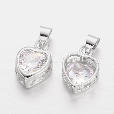 Heart Brass Cubic Zirconia Charms ZIRC-O023-14-1