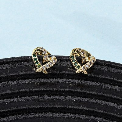 Brass Micro Pave Cubic Zirconia Heart Stud Earrings EJEW-K267-27G-1