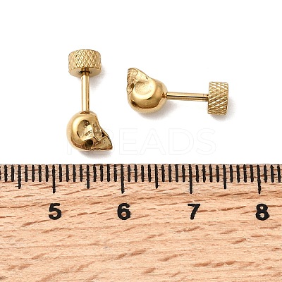 304 Stainless Steel Skull Stud Earrings LS-EJEW-C166-01G-1