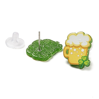 Saint Patrick's Day Theme Acrylic & 304 Stainless Steel Stud Earring for Women Men EJEW-H112-01D-1