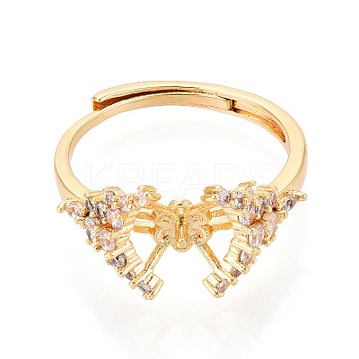 Flower Brass Micro Pave Cubic Zirconia Cup Peg Ring Settings KK-T076-09G-1