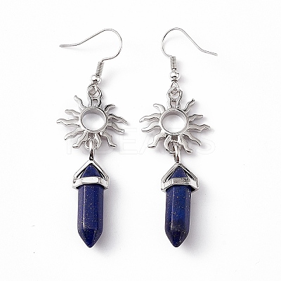 Natural Lapis Lazuli Bullet with Sun Dangle Earrings EJEW-I276-01P-14-1