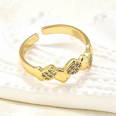 Brass Micro Pave Clear Cubic Zirconia Cuff Rings for Women RJEW-H247-28G-1