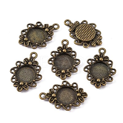 Vintage Tibetan Style Alloy Flower Pendant Cabochon Bezel Settings X-TIBEP-M018-131AB-NF-1