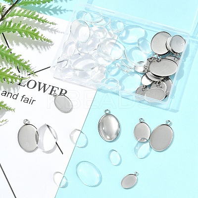 DIY Oval 304 Stainless Steel Pendant Making Kits DIY-FS0008-29-1