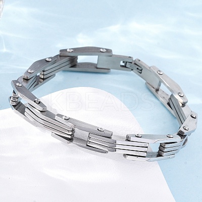 304 Stainless Steel Link Chain Bracelets for Women Men BJEW-R018-08P-1