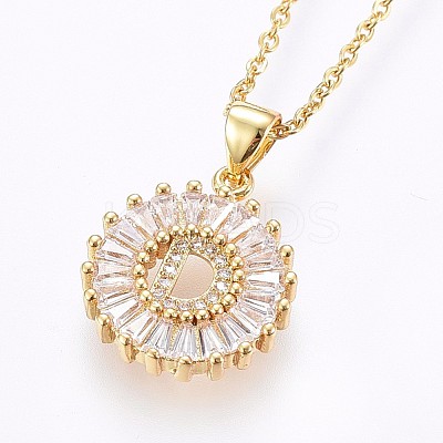 Brass Micro Pave Cubic Zirconia Initial Pendant Necklaces NJEW-H486-30G-D-1