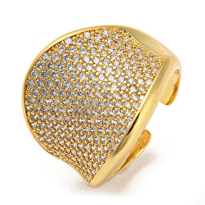 Rack Plating Brass Micro Pave Clear Cubic Zirconia Wide Open Cuff Rings RJEW-M156-01G-1
