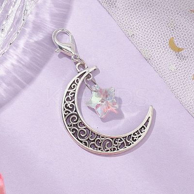 Alloy Moon & Glass Pendant Decorations HJEW-JM02689-06-1