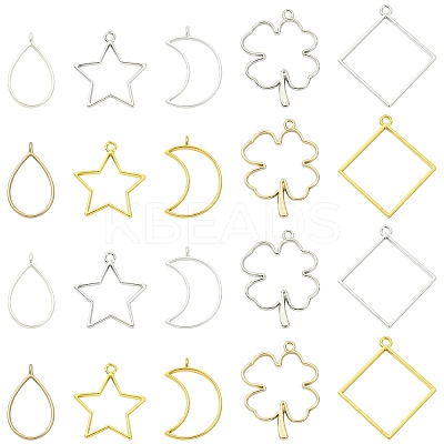 20Pcs 10 Styles Rack Plating Alloy Open Back Bezel Pendants FIND-YW0008-71-1