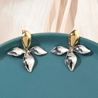 Two Tone Flower 304 Stainless Steel Stud Earrings EJEW-B156-10GP-1