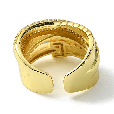 Brass Micro Pave Cubic Zirconia Open Cuff Rings RJEW-K256-41G-1