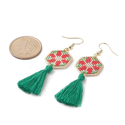 Glass Seed Braided Hexagon Dangle Earrings EJEW-MZ00052-03-1