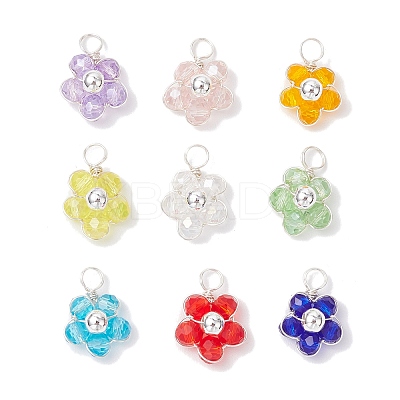 9Pcs 9 Colors Faceted Glass Round Beads Charms PALLOY-JF03648-01-1