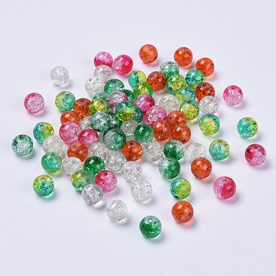 5 Colors Spray Painted & Baking Paint Crackle Glass Beads CCG-X0010-10-8mm-1