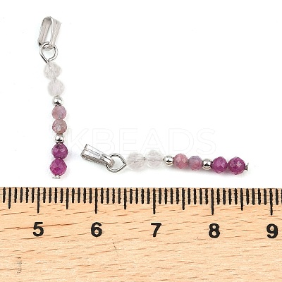 Faceted Round Natural Quartz Crystal & Ruby & Pink Tourmaline Beaded Pendants X-PALLOY-JF03529-09-1