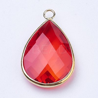 Golden Tone Brass Glass Teardrop Pendants LS-GLAA-M006-A-04G-1