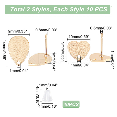 20Pcs 2 Style Brass Stud Earring Findings KK-DC0001-46-1