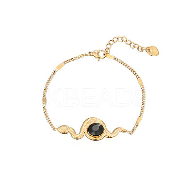 Cubic Zirconia Snake Link Bracelets with Stainless Steel Chains SU2397-5-1