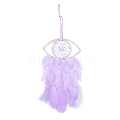 Handmade Eye Woven Net/Web with Feather Wall Hanging Decoration HJEW-K035-04B-1