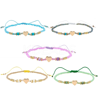 5Pcs 5 Colors Adjustable Nylon Cord Braided Bead Bracelets BJEW-SZ0001-24-1